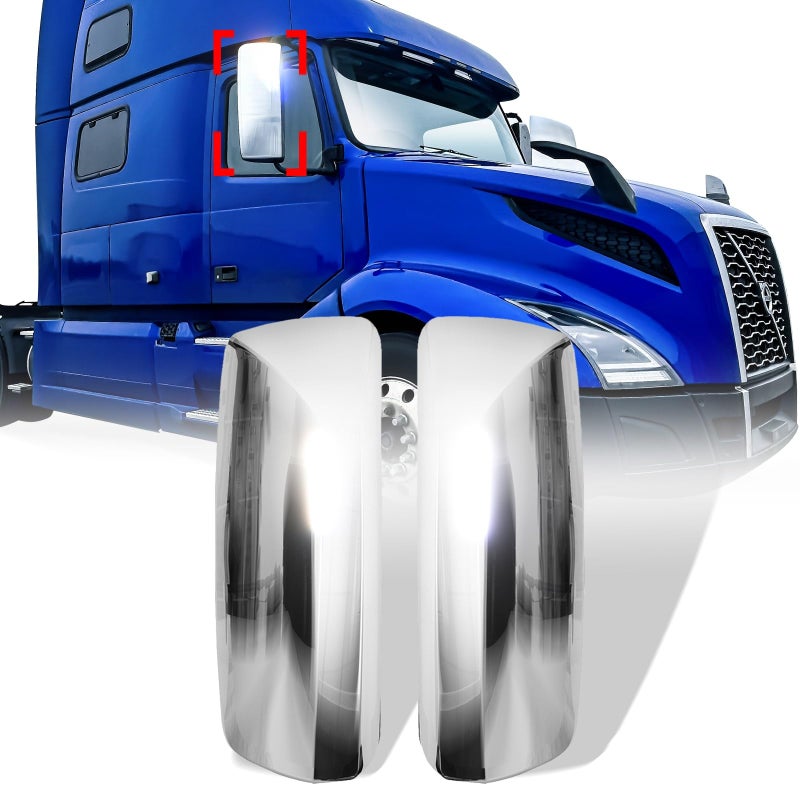 High Soar Chrome Door Mirror Covers for Volvo VNL Trucks 04-17, Driver & Passenger Side, Left & Right Side (A Pair) - Image 1